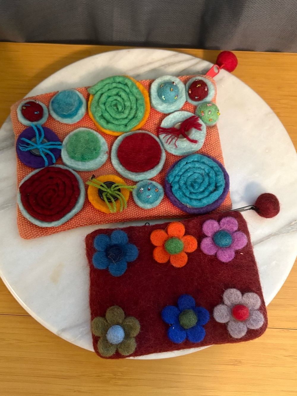 Colorful Felt Floral Pouches - Multicolor